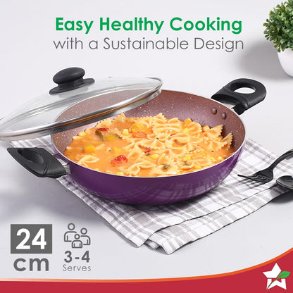 Wonderchef Valencia Non-stick 24 Cm Kadhai With Glass Lid | Purple