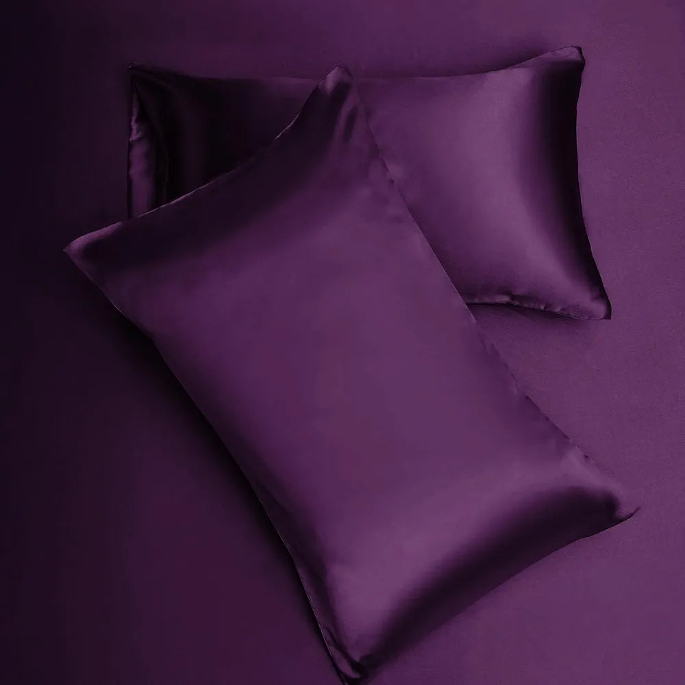Cloth Fusion Satin Pillow Cover Set of 2 Perfect Pillow case with 3 Satin Soft Scrunchies for Women Solid 400 TC Wine