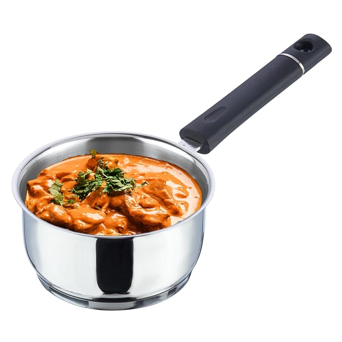 Vinod Tivoli Heavy Guage Stainless Steel Saucepan - 1.5 Litre (16cm) | SAS Bottom | 2 Layer Extra Thick Aluminum Core