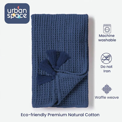 Urban Space Cotton Waffle Throw Blanket, Soft Decorative Throw for Living Room, Sofa, Chair and Couch, Handmade,Reversible and Breathable Throw Waffle Navy Blue
