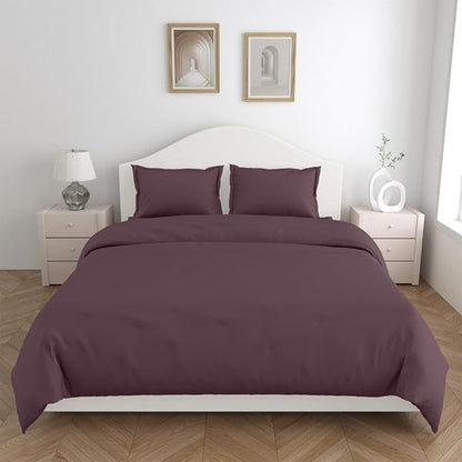 Haus & kinder Cotton Plain Solid Bedsheet for King Size 2 Pillow Covers | Colour Plum