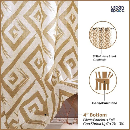 Urban Space Cotton Curtains for Door Pack of 2 Curtain with Eyelets and Tieback (Clour Basics Beige)