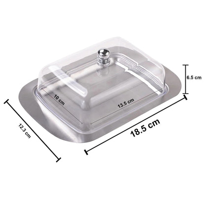 Kuber Industries Steel Butter Dish Box Cheese Storage Keeper Tray Silver