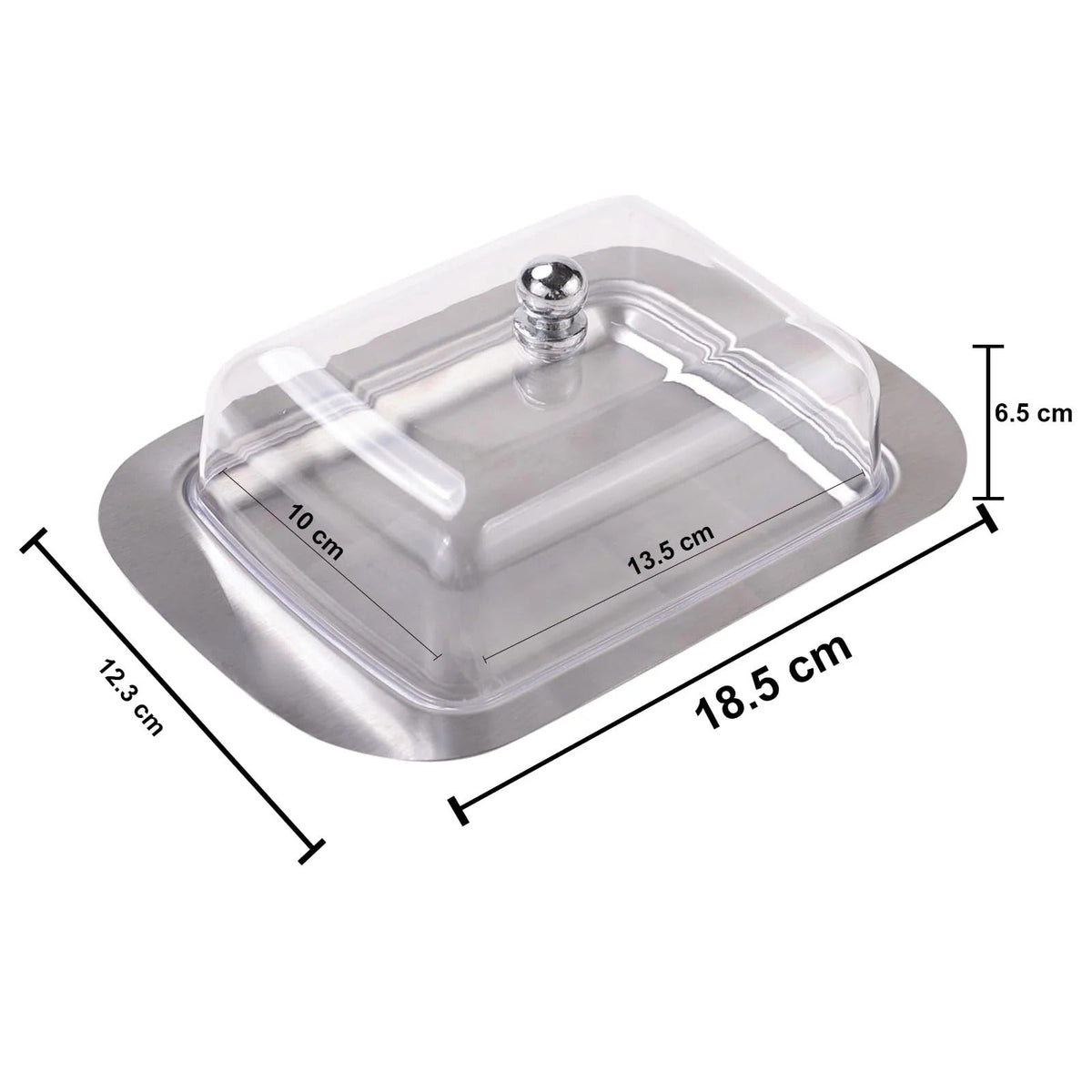 Kuber Industries Steel Butter Dish Box Cheese Storage Keeper Tray Silver