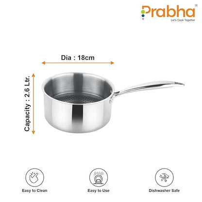 Prabha Tri-Ply Stainless Steel Hexa Cube Sauce Pan Included Lid 16cm 2L Non Stick Coating