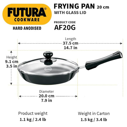 Hawkins Futura 22 cm Frying Pan Hard Anodised Fry Pan with Glass Lid Black