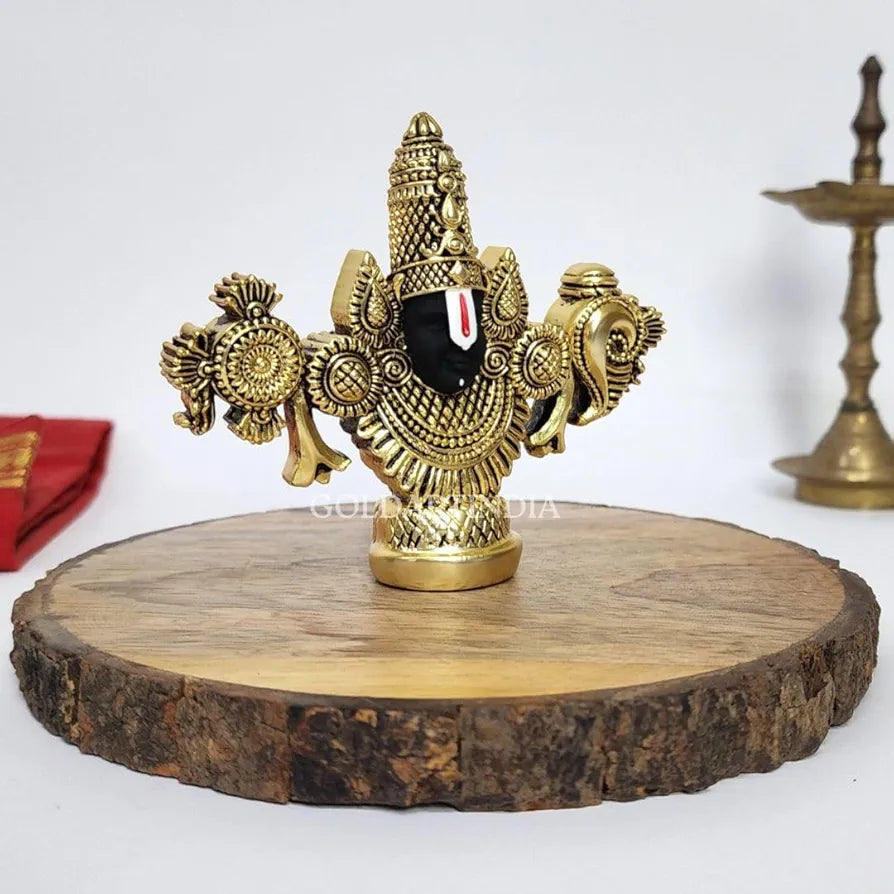 Gold Art India Lord Venkateswara Balaji Idol Gold-Plated Antique Matte Finish Murti 3.5 x 4.2 inch