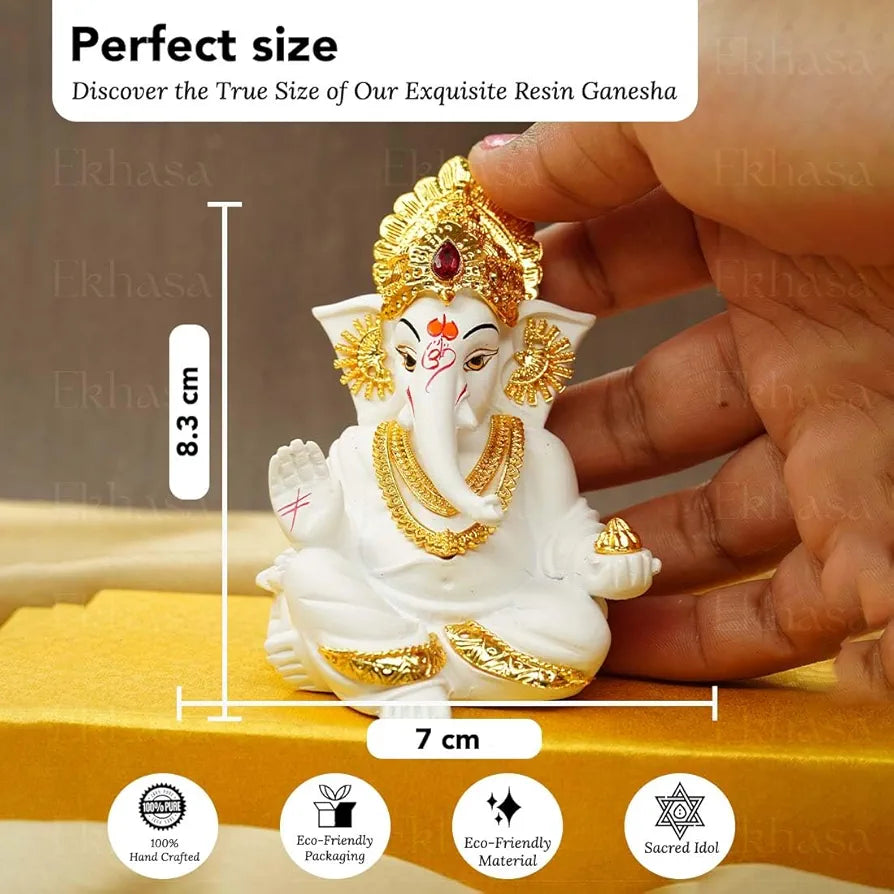 Ekhasa Ganesh Idol for Car Dashboard Ganpati Idol for Cars White 1