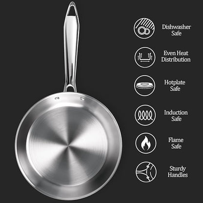 Milton Pro Cook 20 Cm Frying Pan Triply Stainless Steel With Lid, 1.2 Litre - 1106 gms
