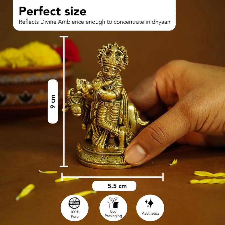 Ekhasa Pure Brass Krishna Murti in Luxury Red Velvet Gift Box God Idols