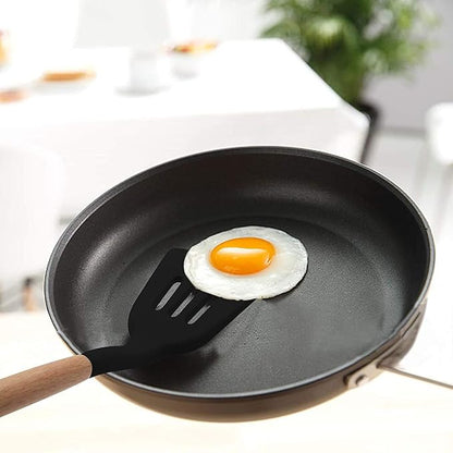 Woodtula Kitchen Silicone Slotted Turner with Wooden Handle Non-Stick Kitchen Utensil Tools Black