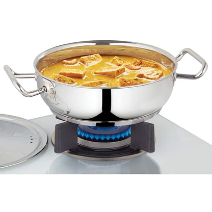 Borosil Stainless Steel Kadhai With Lid | Induction Friendly | Impact Bonded Tri-ply Bottom | 2.8 Litres | 24 Cm