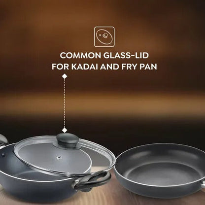 Judge by Prestige Ace Non-Stick BYK Set 20cm Kadai+Glass Lid+Frypan+Omni Tawa+3 Nylon Tools
