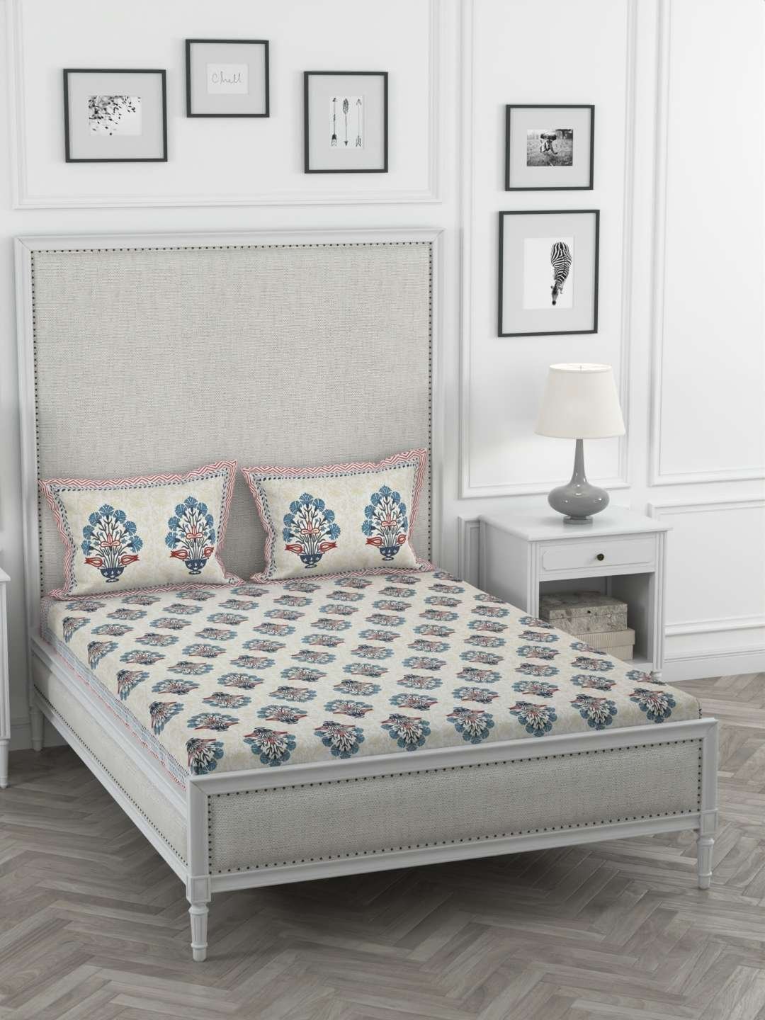 100% Pure Cotton Traditional Printed Bedsheet for Double Bed King Size Bedsheet with 2 Pillow Covers