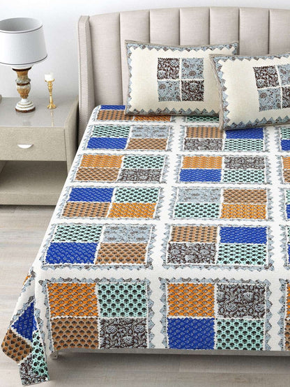 100% Pure Cotton Traditional Printed Bedsheet for Double Bed King Size Bedsheet with 2 Pillow Covers