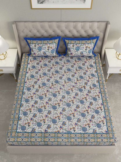 100% Pure Cotton Traditional Printed Bedsheet for Double Bed King Size Bedsheet with 2 Pillow Covers