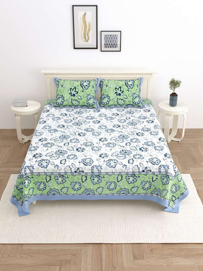 100% Pure Cotton Traditional Printed Bedsheet for Double Bed King Size Bedsheet with 2 Pillow Covers