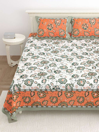 100% Pure Cotton Traditional Printed Bedsheet for Double Bed King Size Bedsheet with 2 Pillow Covers