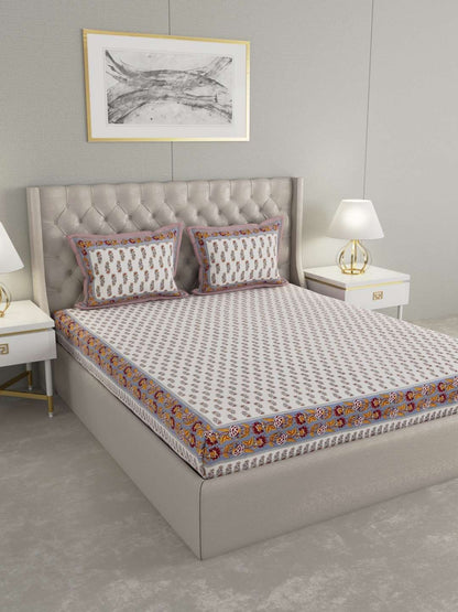100% Pure Cotton Traditional Printed Bedsheet for Double Bed King Size Bedsheet with 2 Pillow Covers