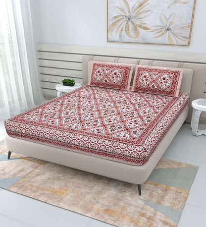100% Pure Cotton Traditional Printed Bedsheet for Double Bed King Size Bedsheet with 2 Pillow Covers
