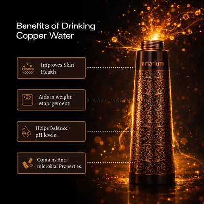 Artarium Etching Copper Bottle with Copper Straw Set
