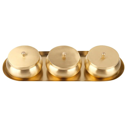 Artarium Brass Nut Bowl Set of 3 with Lids and Tray