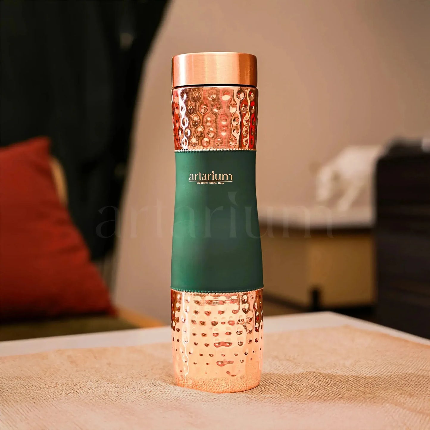 Artarium Hammered Copper Bottle with Copper Cups Gift Set