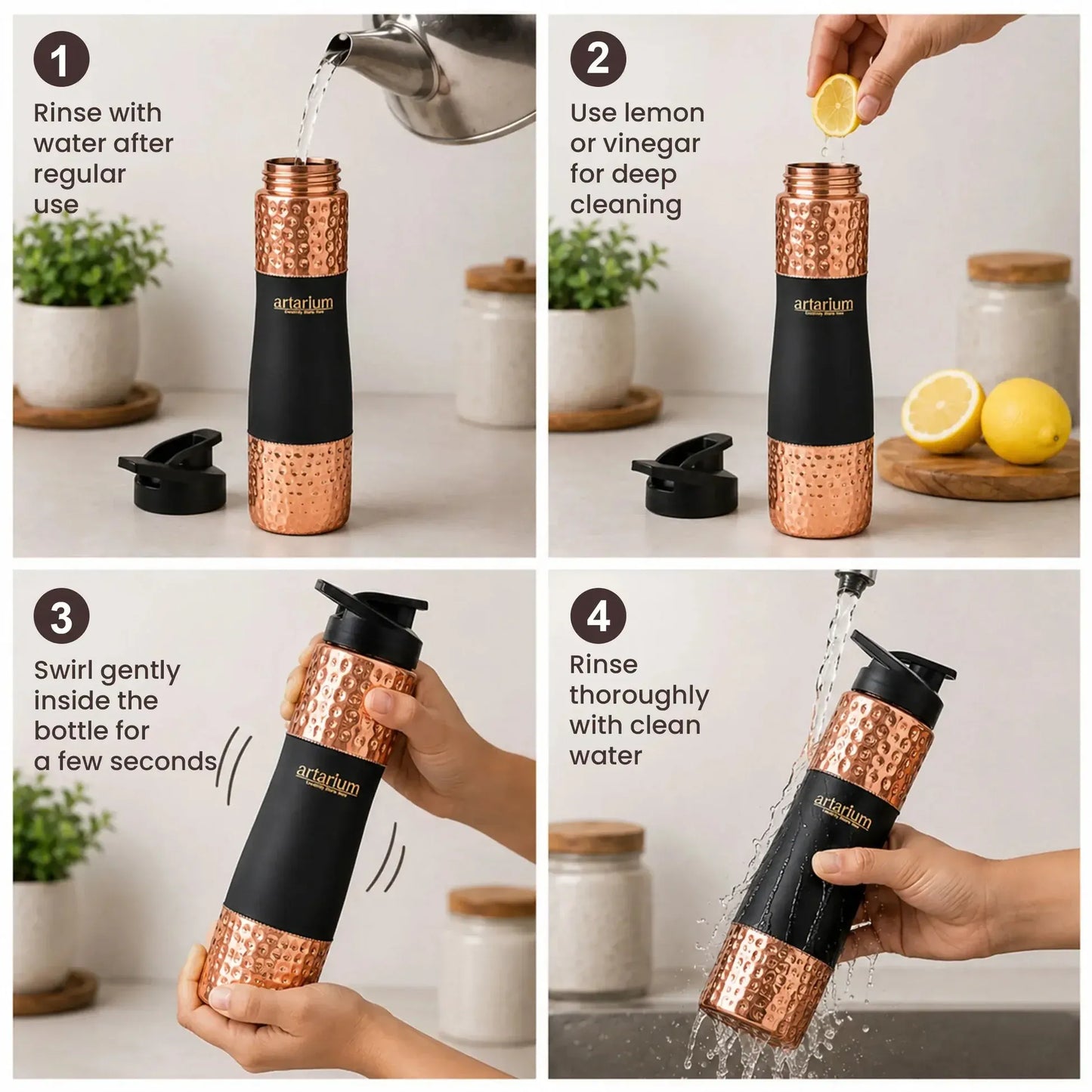 Artarium Copper Sipper Bottle with Sipper Cap 1L