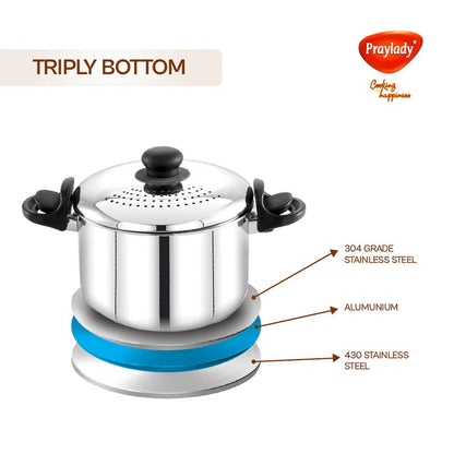 PrayLady Stainless Steel Strainer Pot without Glass Lid Induction Base