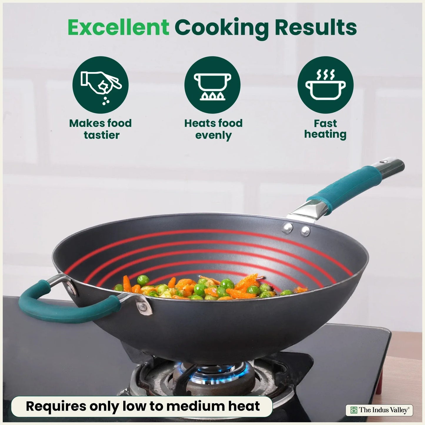 The Indus Valley 100% Pure Sheet Iron Wok with Silicone Handle 4L 30cm