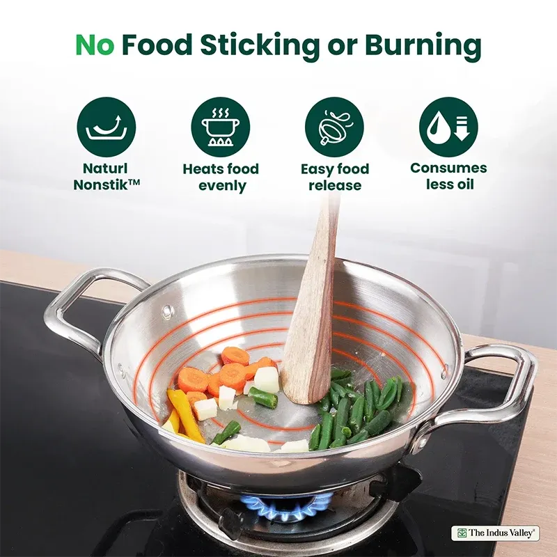 The Indus Valley Stainless Steel Kadai with Free Flip