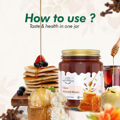 Clove Infused Honey | 100% Pure Honey | Wooden Spoon| Raw, Natural | Lab Tested Honey in Glass Bottle.