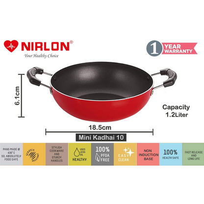 Nirlon Aluminium Cooking Non-stick Gas Stove Compatible Bottom Deep Fry Kadhai