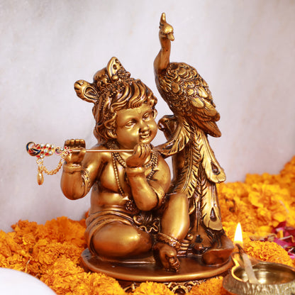 Artarium Seated Baby Krishna with Peacock Idol