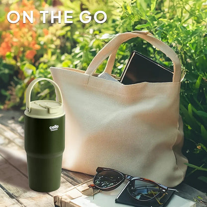 CELLO Quench Go 600 Insulated Stainless Steel Sipper Tumbler with Straw for Daily Use & Travel 600 ml Green | Double Wall Vacuum Insulated Hot & Cold Leakproof Stainless Steel Mug Tumbler for Office