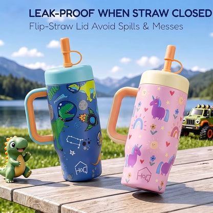 House of Quirk 530ml Kids Tumbler, Stainless Steel - Space Saurus