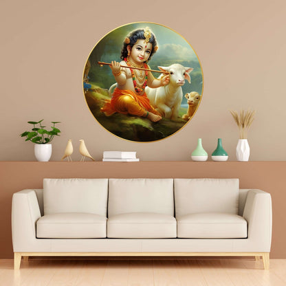 Wall Painting for Wall Decoration with Frame Sparkle Glossy Round Golden Framed Large Painting Office, Living Room, Bedroom, Home Decoration