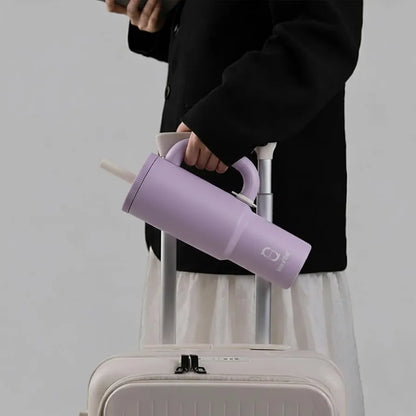 House of Quirk 1200ml Stainless Steel Tumbler with Handle, Straw & Straw Cap | Leakproof Water Bottle | Large Capacity Travel Mug 