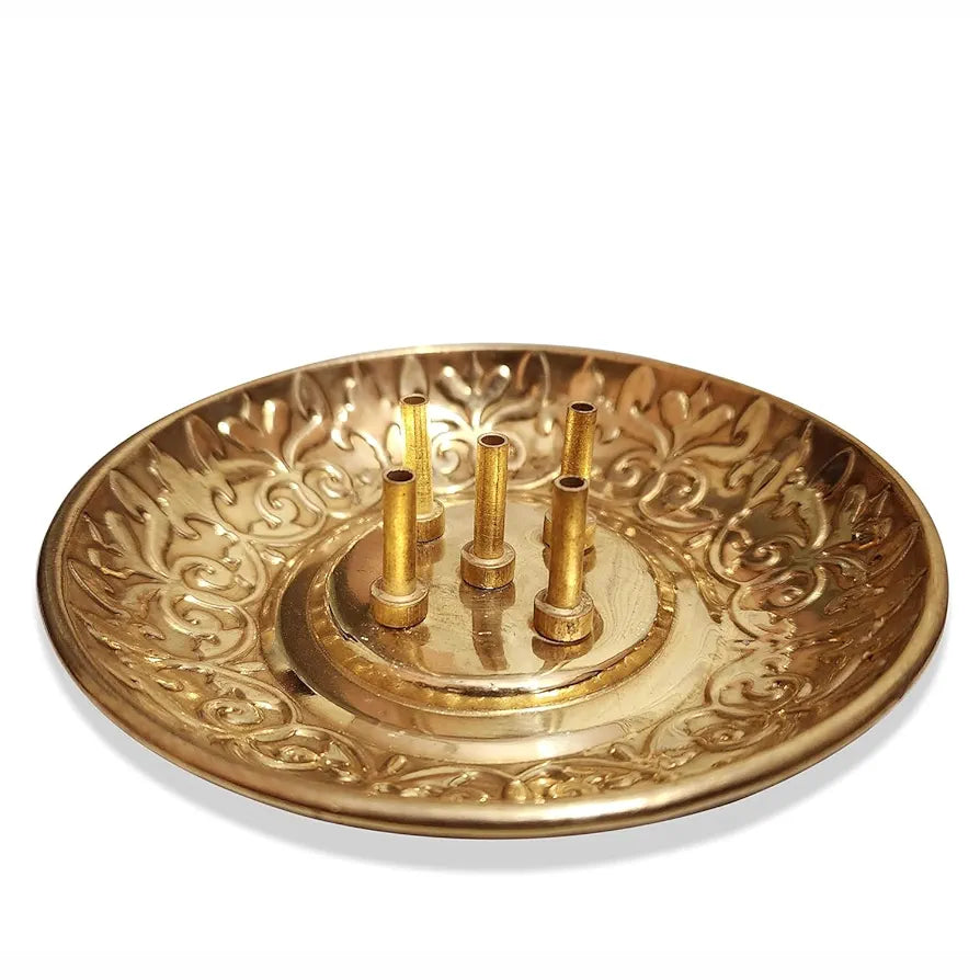 Pure Source India Handcrafted Brass Incense Holder 5 Stick Burner Antique gold