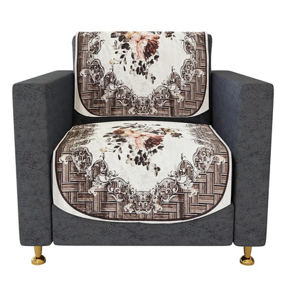 Kuber Industries Velvet Sofa Cover Set Brown Colour 5 Seater Couch Cover with Check Border Pattern