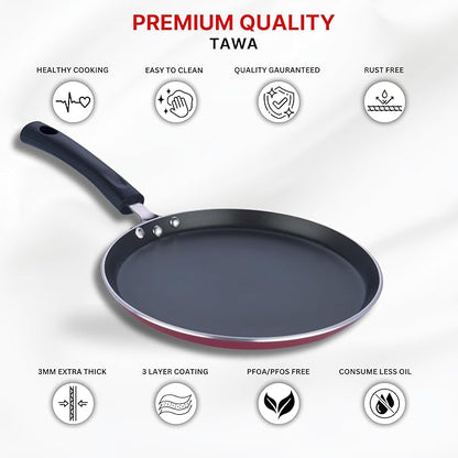 Vinod Zest Aluminium Non Stick Dosa Omni Tawa - 28cm | 4mm Extra Thick | 3 Layer Ceramic Coat | Bakelite Handle