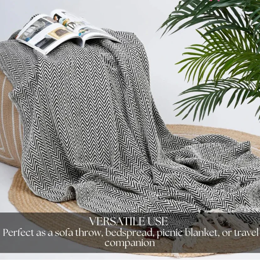 Homadorn All Season Cotton Weaved Throw Blanket Colour Black
