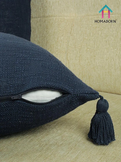 Homadorn Luxury Cotton Handmade Decorative Boho Throw Pillow Covers Colour Navy