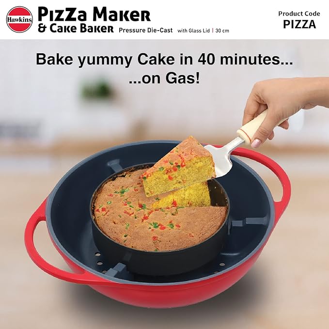 Hawkins Diecast 30 cm Nonstick Pizza Maker and Cake Baker with Glass Lid