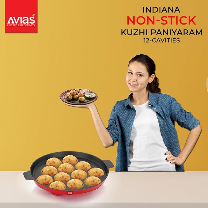 Avias Indiana Paniyaram 24cm Nonstick Aluminium Appe Pan With 12 Cups Gas Stove Friendly
