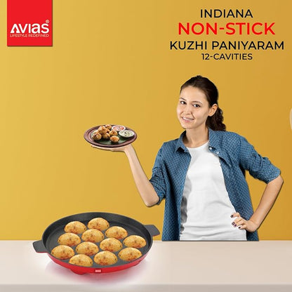 Avias Indiana Paniyaram 24cm Nonstick Aluminium Appe Pan With 12 Cups Gas Stove Friendly