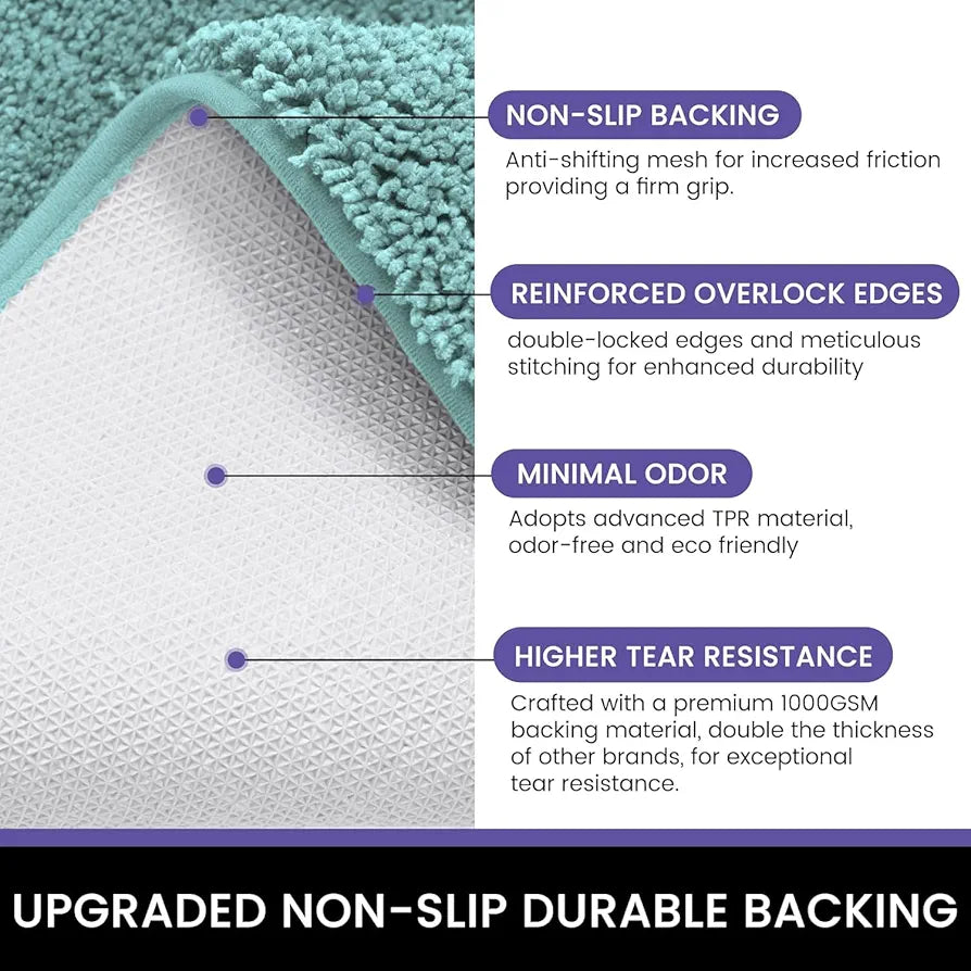 Luxe Home International Microfibre Luxe Home Bath Mat Anti Skid Slip Bathroom Floor Door Rectangular Mats Colour Aqua