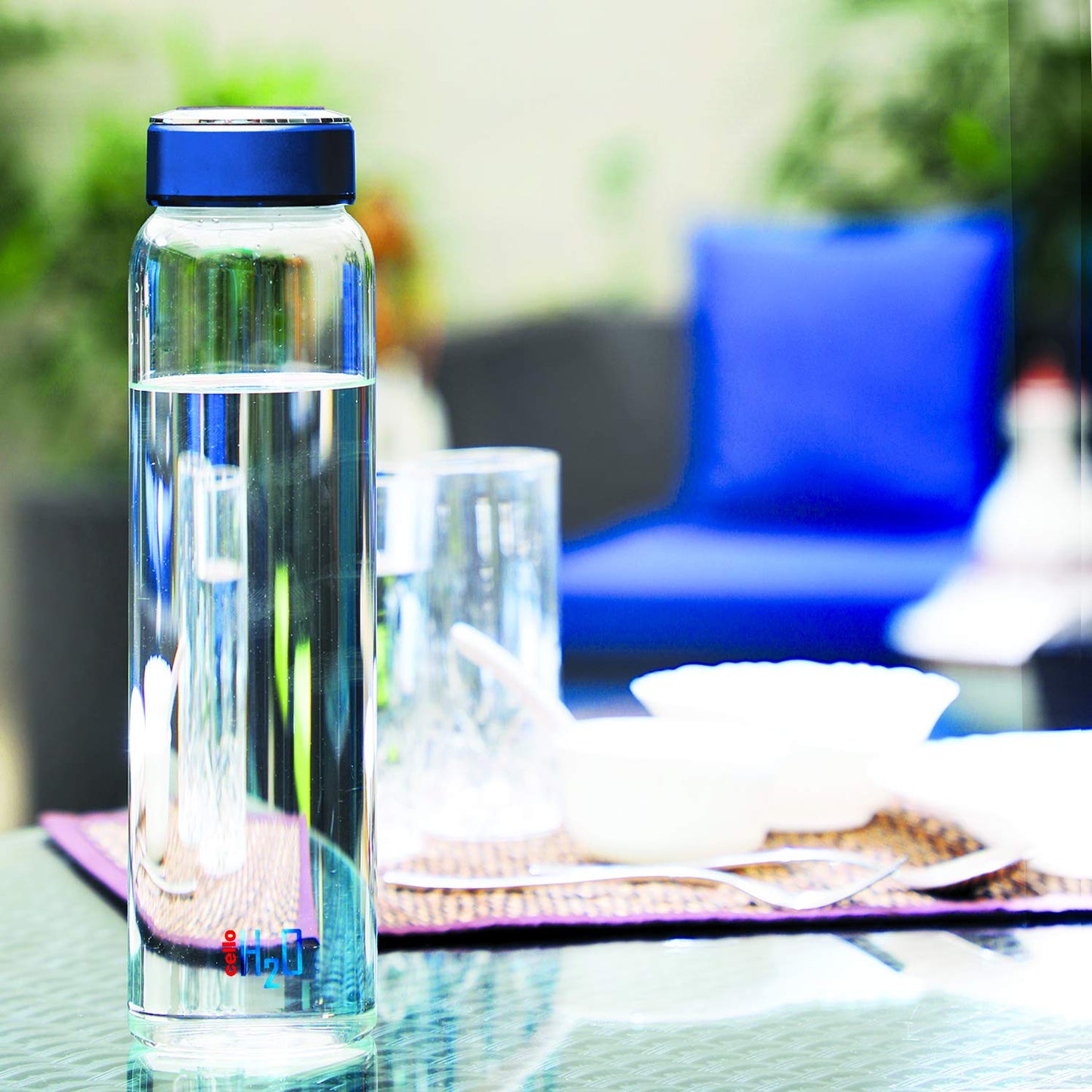 Cello H2O Borosilicate Glass Water Bottle | 1000 ml | Blue