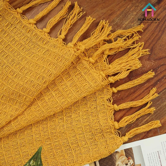 Homadorn Waffle 100% Cotton Throw Blanket Colour Mustard