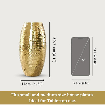 Behoma Metal Golden Full Hammered Oblong Shape 1 Large Pcs Flowers not Included
